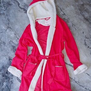 Victorias Secret plush robe M/L red white winter pj's hoodie